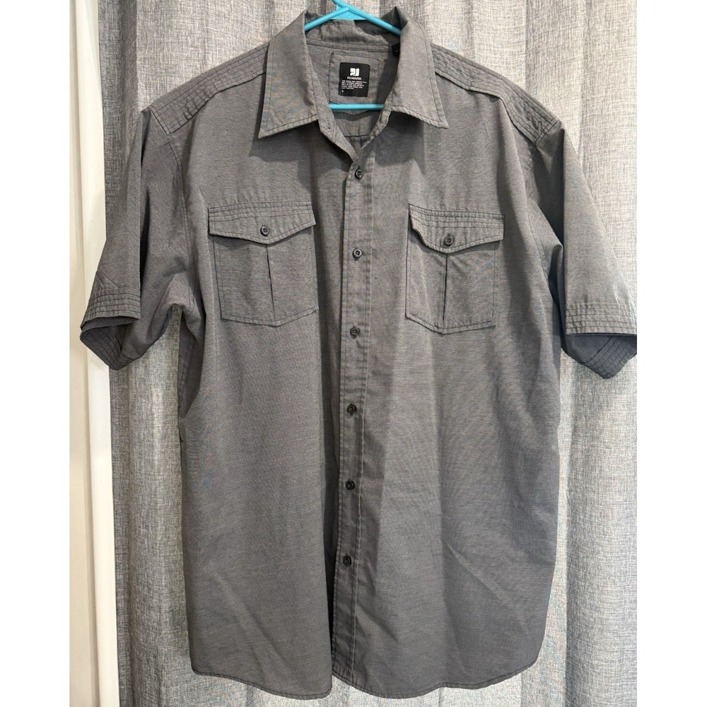 PJ MARK Men's Size 3X Short Sleeve Button Down PLEATED POCKETS Gray Shirt